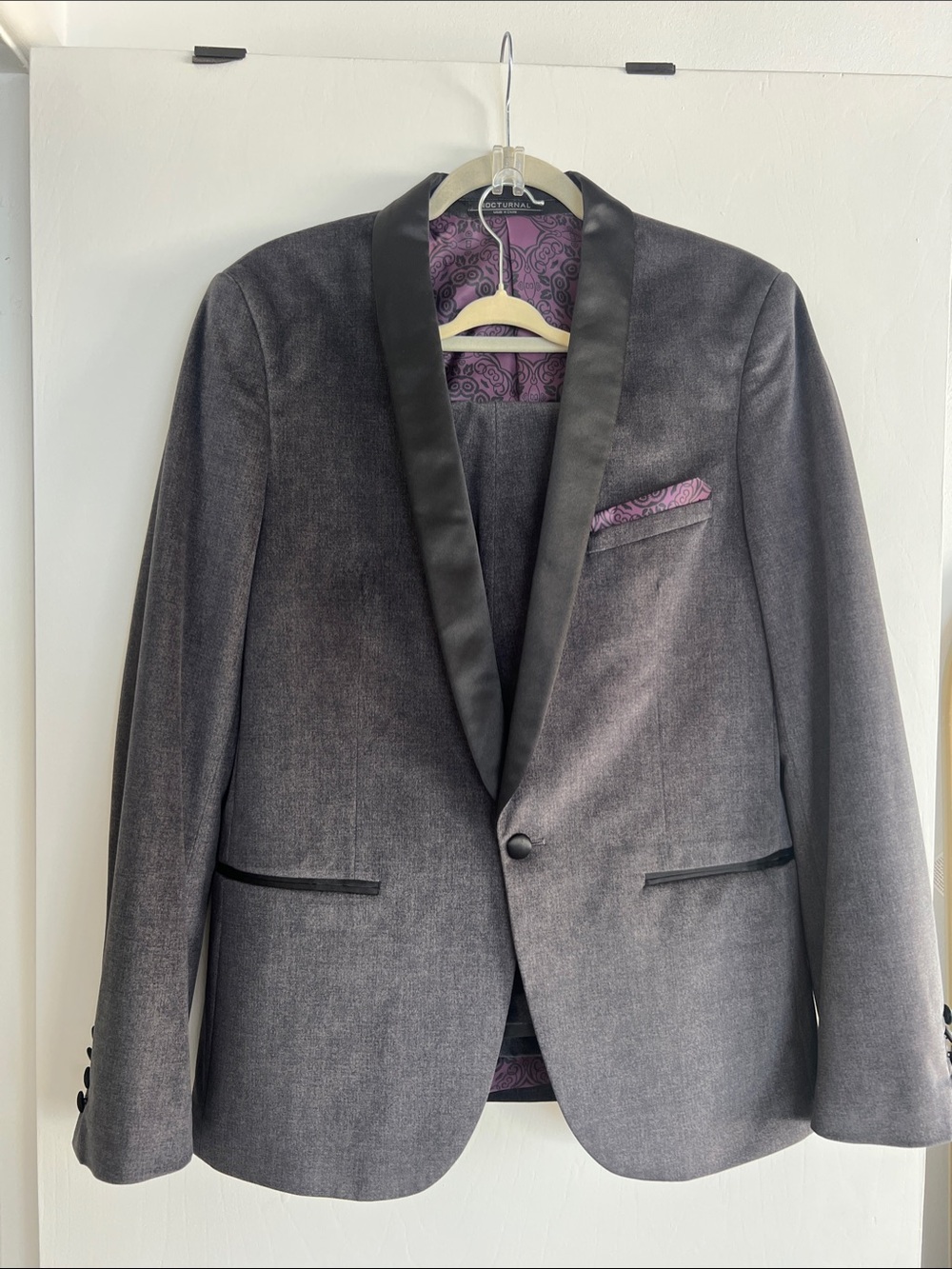 Men's Two Piece Velour Charcoal Tuxedo